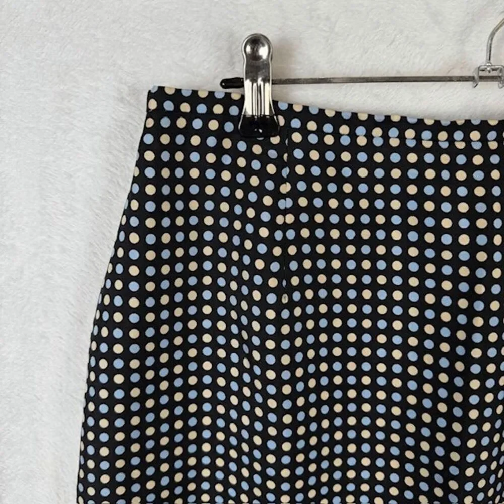 Ann Taylor 100% Silk Pencil Skirt Black with Blue / Cream Polkadots‎ Size 8P